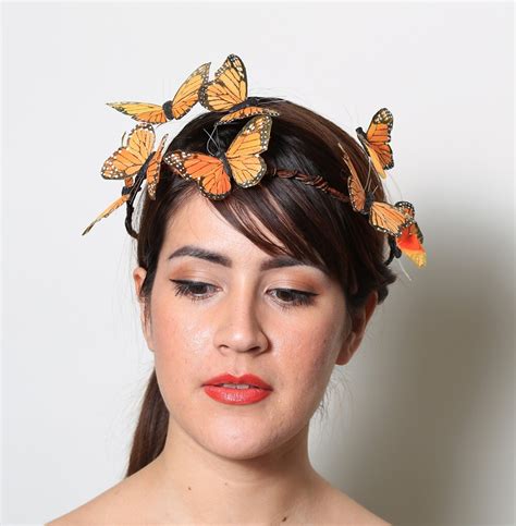 Orange Monarch Butterfly Crown Wedding Bride Fantasy Etsy