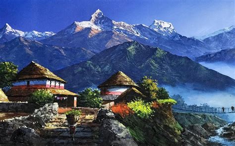 Mount Annapurna View From Dhampus Nepal Original Painting World