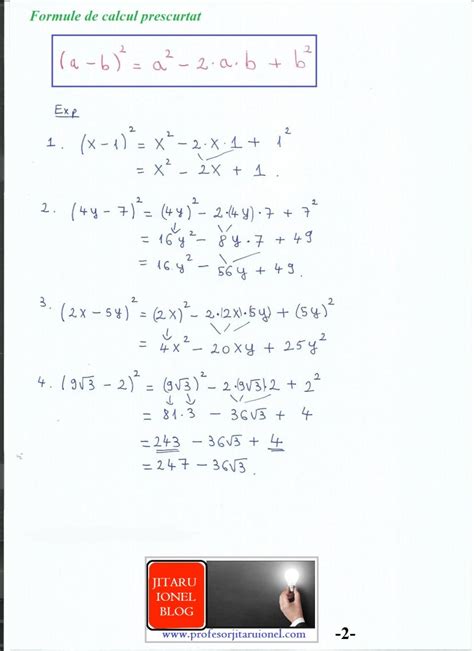 Formule De Calcul Prescurtat Teorie Exemple Exercitii Rezolvate