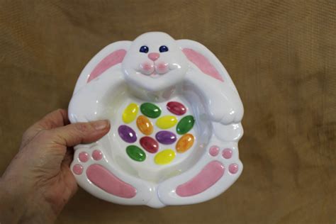 Bunny Rabbit With Jelly Beans Bowl Candy Dips Nuts Etsy