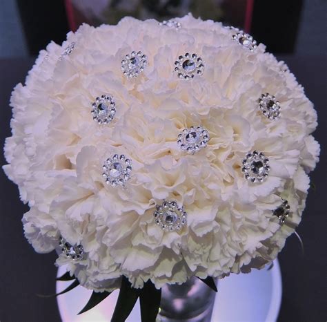 Beautiful White Carnation Brides Bouquet With Bling By Say I Do