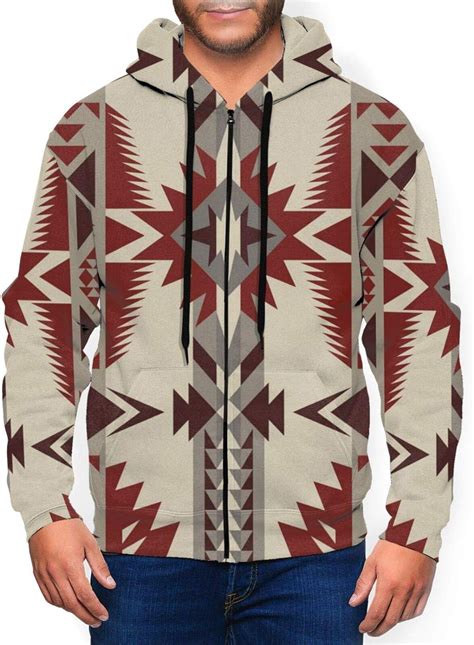 Native American Geometric Southwest Casual Mens Full Zip Jacket Hooded