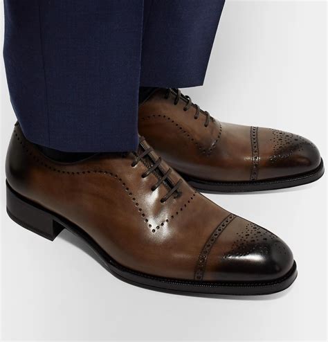 Tom Ford Edgar Burnished Leather Oxford Brogues In Chocolate Brown