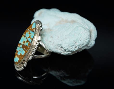 Sterling Silver Channel Inlaid Royston Turquoise Navajo Ring By Steve