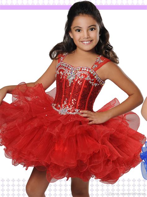 Big Red Girls Pageant Dresses With Pleated Organza Skirt