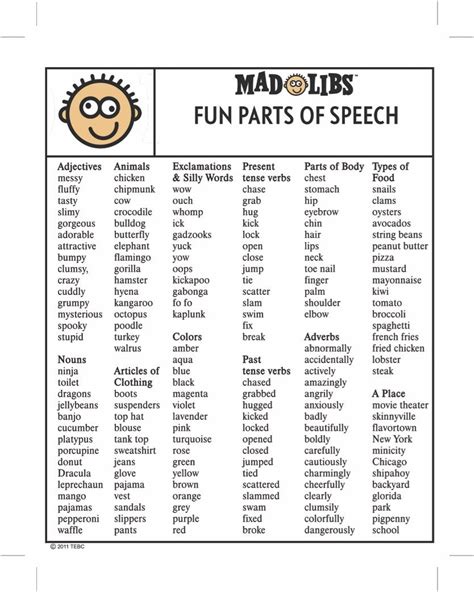 Funny Mad Libs Word Lists Adjectives Nouns And Verbs Free Pdf Artofit