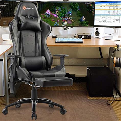Goplus Massage Gaming Chair Reclining Backrest Handrails And Seat Height Adjustment Racing