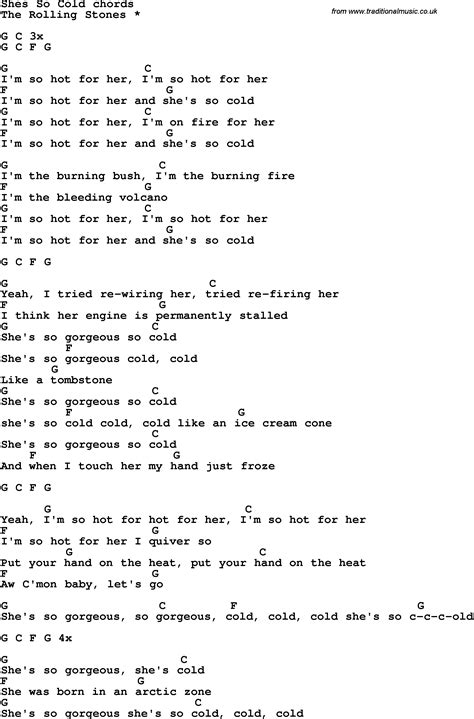 Song Lyrics With Guitar Chords For Shes So Cold