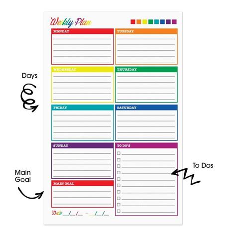 Rainbow Journal Weekly Printable Planner Page Junior Half Size