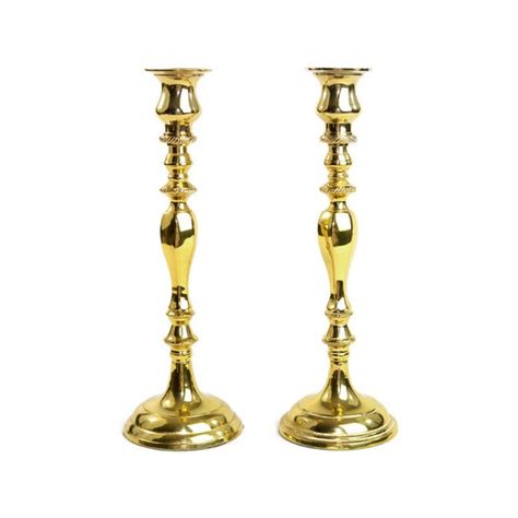 Large is 7 tall, medium is 5.5 tall, and small is 4 tall. Tall Brass Candlestick Pair Elegant Gold Tone Antique