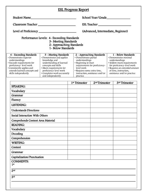Esl Progress Report Fill And Sign Printable Template Online Us