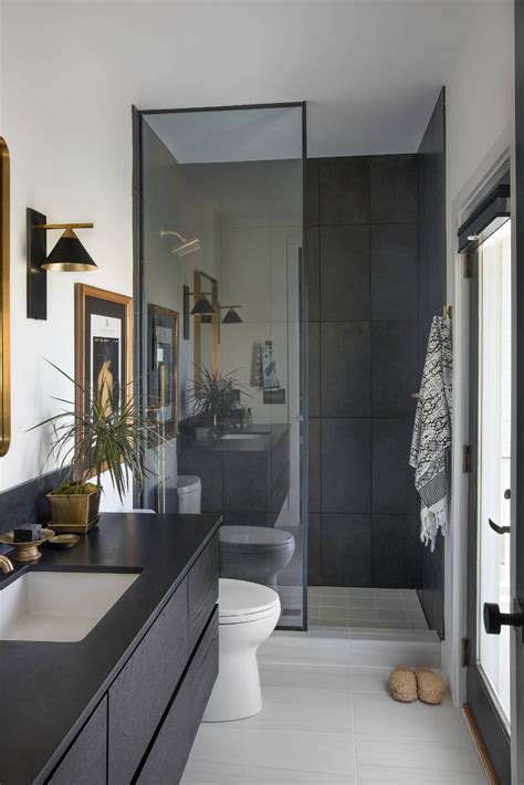 Eclectic Guest Bathroom With Large Black Tile Contemporary Bathroom