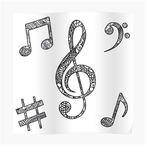 Music Notes Zentangle Poster For Sale By DesignPMG Redbubble
