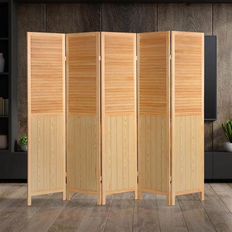 Oriental Furniture Natural 6 Ft Tall Louvered Beadboard 5 Panel Room