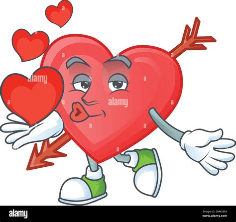 Funny Face Arrow Love Cartoon Character Holding A Heart Stock Vector