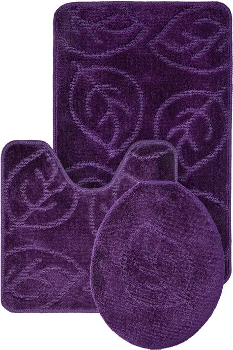 Everdayspecial Purple Bath Set Leaf Pattern Bathroom Rug 18x29 Contour