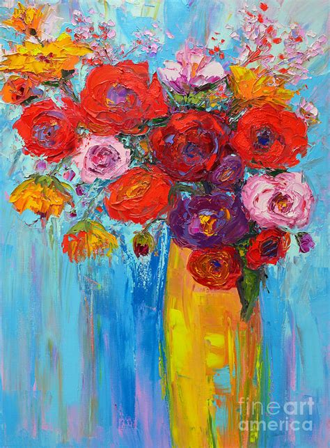 Wild Roses And Peonies Original Impressionist Oil Painting Painting By