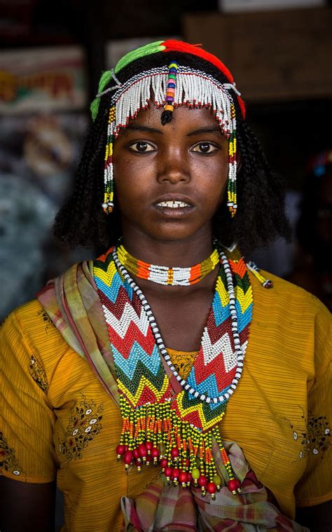 Africa Oromo Girl With Colorful Necklaces Near Asebe Teferi Ethiopia