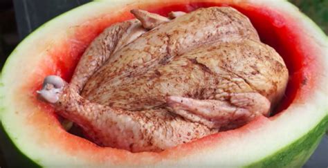 Cooking Chicken Inside A Watermelon Is Bizarre But Makes A Juicy Bird
