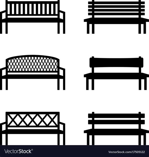 Set Of Silhouettes Of Benches Royalty Free Vector Image