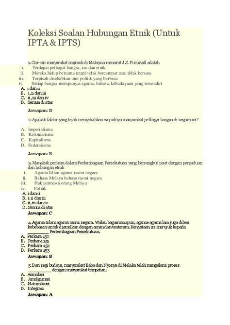 Dalam konteks hubungan etnik ianya berlaku apabila satu etnik memandang rendah terhadap etnik lain. Hubungan Etnik Soalan Objektif Dan Jawapan Pdf