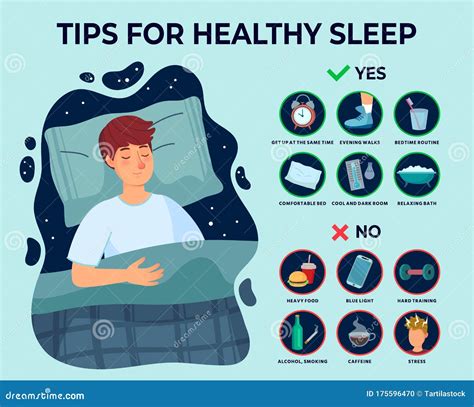 Healthy Sleep Tips For Well Sleeping Infographic Of Good Night Relaxation Bedtime Rules Or