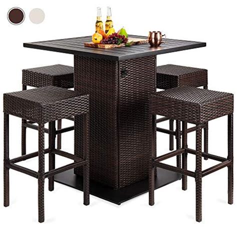 Best Choice Products 5 Piece Outdoor Wicker Bar Table Set For Patio