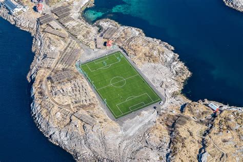 Landscape Field Soccer Soccer Pitches Sea Lofoten Islands Norway