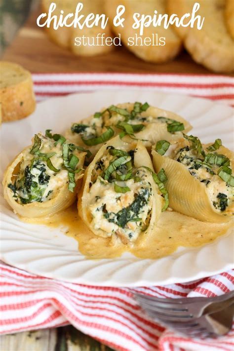 Chicken And Spinach Stuffed Shells On A Plate