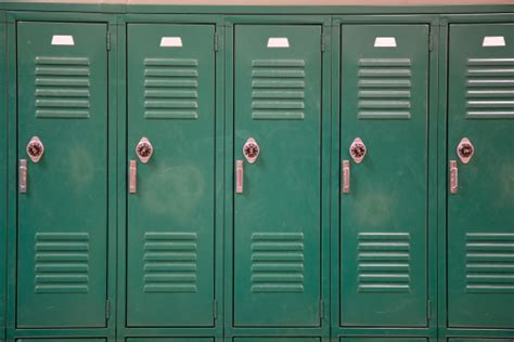 Green School Lockers With Combination Locks Stock Photo Download