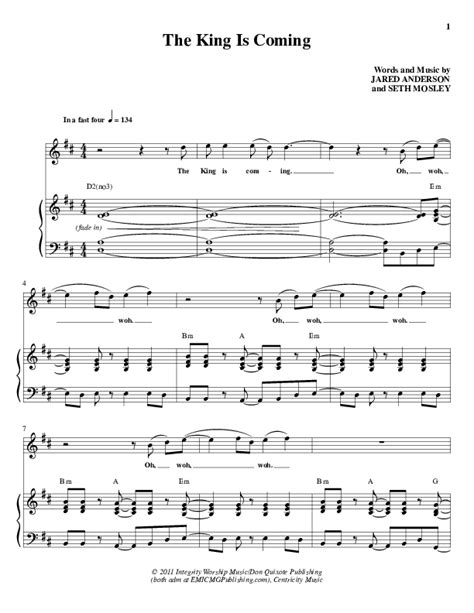 The King Is Coming Sheet Music Pdf Jared Anderson Praisecharts