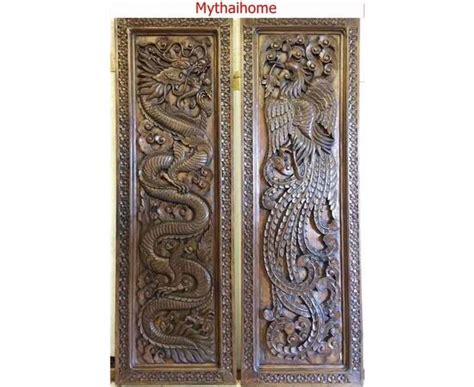 2 Extra Thick Large Wooden Wall Art Wood Craved Dragon Swan Lotus