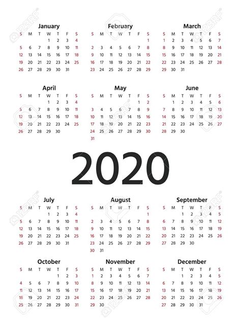 2020 Vertical Calendar