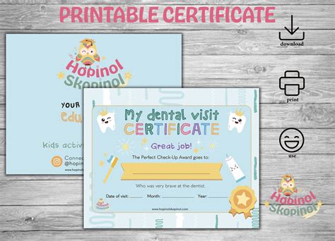Printable Certificate Dental Visit Certificate Etsy