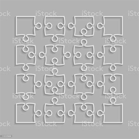 Infographic Puzzle 16 White Separate Pieces Mosaic Details Tiles Parts