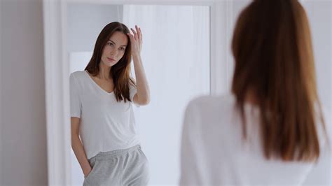 Woman Admiring Slim Body Near Mirror Stock Footage Sbv 346455727