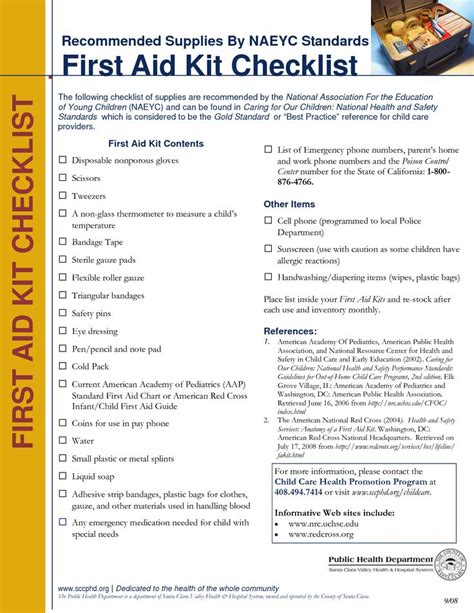Printable First Aid Kit Checklist First Aid Chart Pdf First Aid