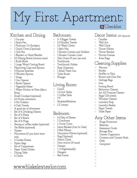 Printables And Downloads Blakeley Taylor Apartment Checklist First