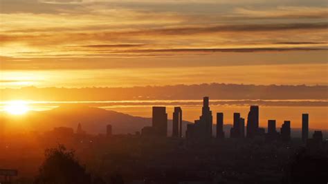 Sunrise Los Angeles City Skyline Timelapse Stock Footage Video