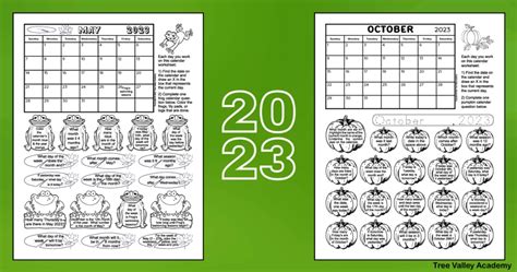 2023 Calendar Worksheets For Kids Tree Valley Academy