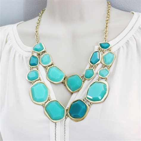 Seafoam And Turquoise Geo Stone Fragment Double Row Statement Necklace