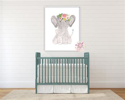 Boho Elephant Wall Art Print Baby Girl Nursery Whimsical Zoo Safari