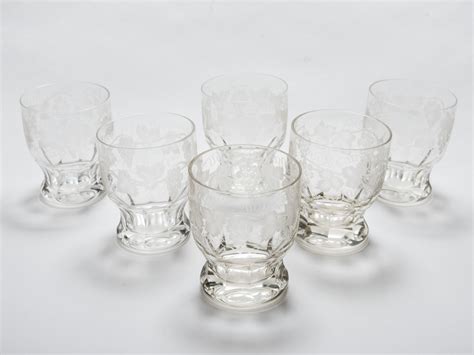 Set Of 6 Etched Glass Tumblers Circa 1920 519079 Uk