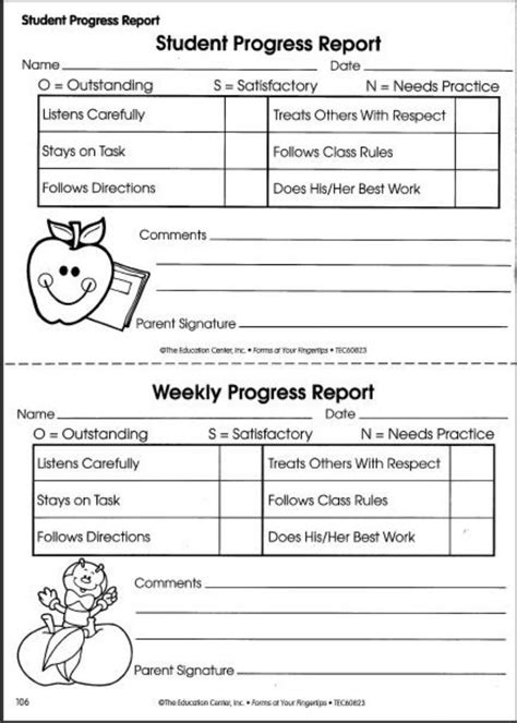 Printable Weekly Preschool Progress Reports Yahoo Image Search