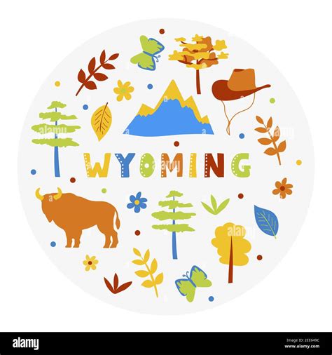 Usa Collection Vector Illustration Of Wyoming Theme State Symbols