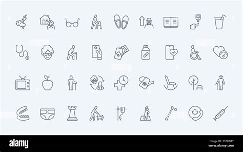 Elderly Care Thin Line Icons Set Vector Illustration Outline Old Age