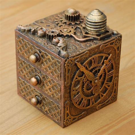 Steampunk Wooden Mini Drawers Jewellery Trinket Box Unique Handmade