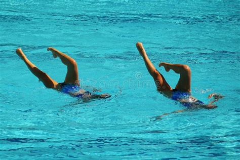 Synchronized Swimming Duet During Competition Stock Photo Image Of
