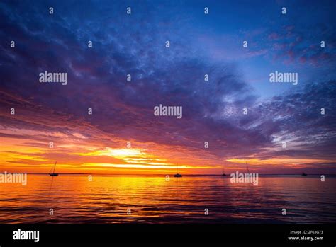 Early Morning Sunrise Over Sea Beautiful Tropical Sunrise On The