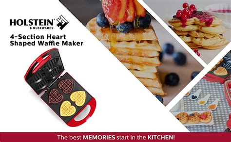 Holstein Housewares Non Stick Heart Waffle Maker Red Makes 4 Heart